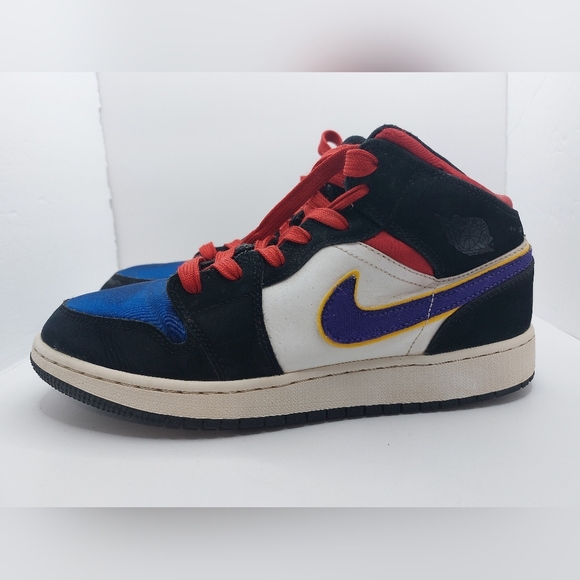 ⭐️5/$25 Air Jordan 1 Mid "Laker Top 3" sneakers Size 7Y - Picture 6 of 10